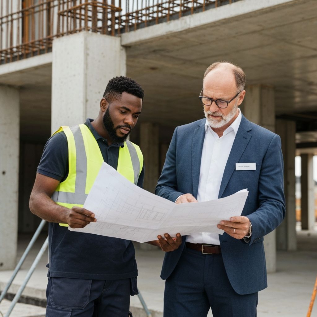 Eletricista com engenheiro em obra